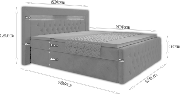 Ascona Boxspringbett mit LED-Beleuchtung, Bunt-LED, 180x200 cm, Matratze H3, Weiß Bild 3