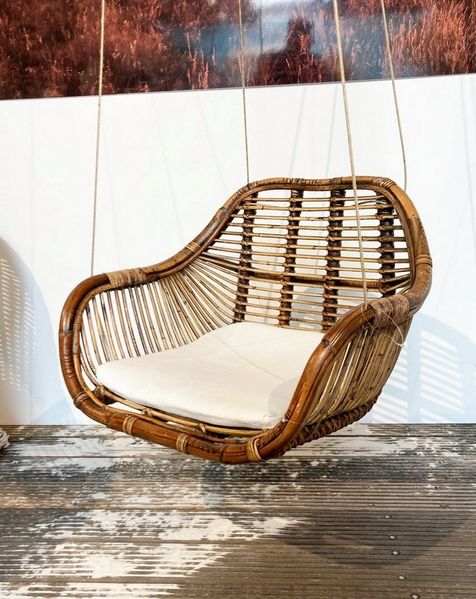 Van der Leeden Hängesessel Hängeschaukel Stuhl Rattan Braun Dunkel Korb 66x65 cm + Aufhängung (1-St), Braun, Naturprodukt, Hängestuhl, Handmade