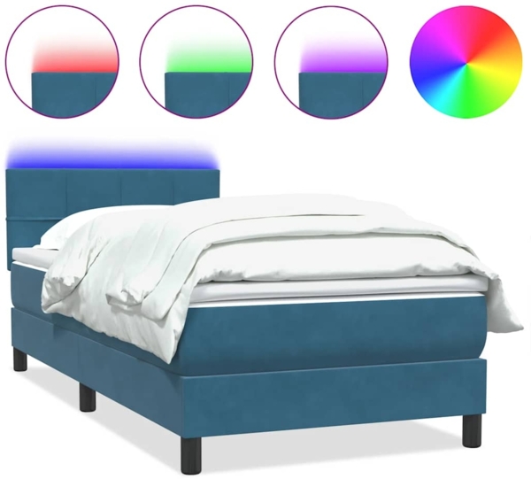 vidaXL Boxspringbett mit Matratze & LED Dunkelblau 90x210 cm Samt 3316867