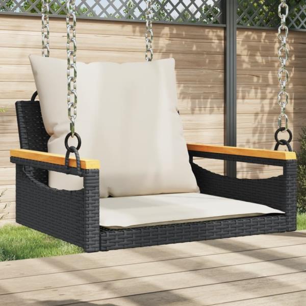 vidaXL Hängesessel mit Kissen Schwarz 63x62x40 cm Poly Rattan 368164