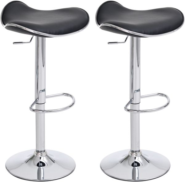 2er Set Barhocker TANOR - Kunstleder Schwarz 45x45x71 cm Silber | Barstuhl Höhenverstellbar Mit Lehne Drehbar Tresenhocker Tresenstuhl Kneipenhocker