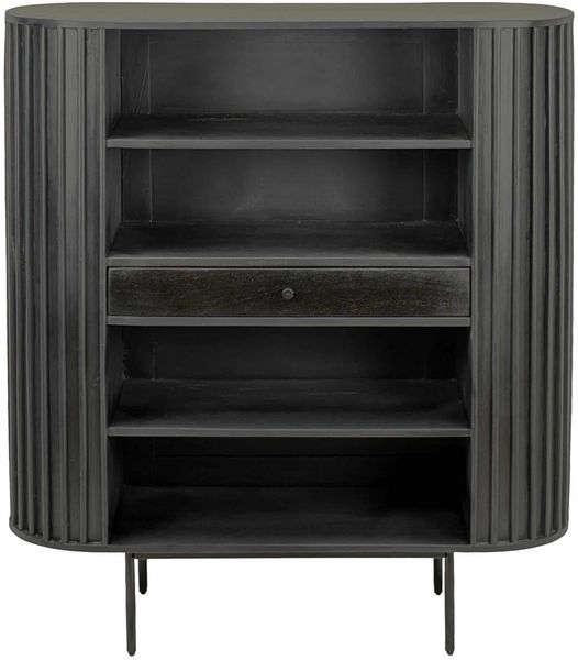 Bücherregal Massivholz Mango 105x122 cm Lamellen Design Schwarz - Offenes Standregal mit Schublade - Stauraumregal Metallbeine - Wohnregal Wohnzimmer - Kleiner Schrank Regal Handmade