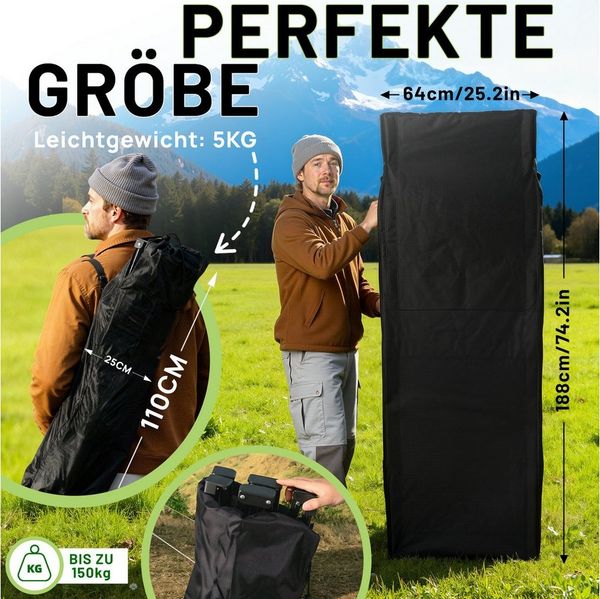 kehot Klappbett Campingbett Feldbett Klappbar 188x64x49 cm, mit 4 cm Polsterauflage (Faltbare Relaxliege aus Oxford-Gewebe,stabilem Stahlgeerüst,Tragetasche, Verstellbare Rückenlehne, Einfach zu Montieren, bis 250 kg belastbar) geeignet für Outdoor, Ga...