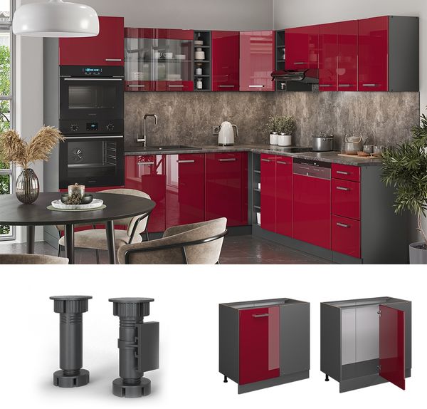 Eckunterschrank R-Line Rot Hochglanz 86 cm ohne Arbeitsplatte Vicco Bild 2