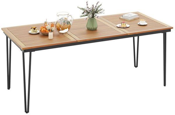 COSTWAY Gartentisch mit 5cm Schirmloch, rechteckig 200cm, Akazie, Esstisch für 8 Personen