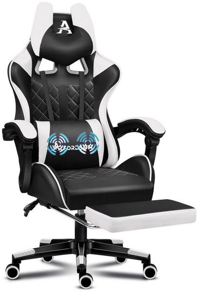 ALFORDSON Gaming-Stuhl Bürostuhl, Integrierte Fußstütze, mit Lendenwirbelkissen, 150° Neigungsverstellung, PU-Ledersitz mit hoher Rückenlehne