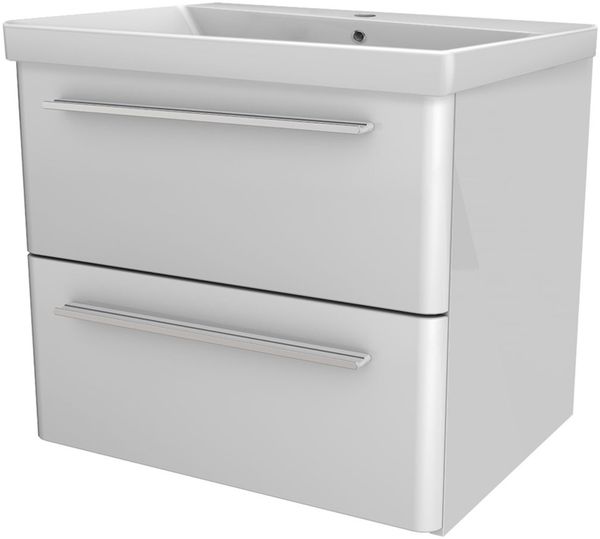 LANZET K8 Waschbecken mit Unterschrank 60 cm breit, Weiß, Waschbecken Keramik Weiß