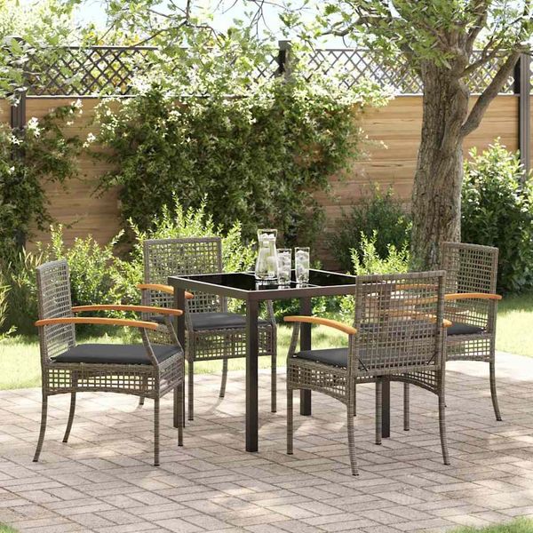 vidaXL Garten Essgruppe mit Kissen 5 pcs Grau und Schwarz Rattan 3380821