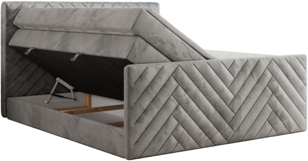 Boxspringbett mit zwei Matratzen und Bettkästen, Doppelbett, Multipocket-Matratzen, mit Fußteil - PARIS KING DUO, Hellgrau, 120x200 cm, Velours, H3 Bild 4