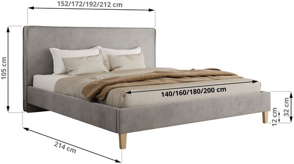 Design Polsterbett LUMARO CLASSIC 180 x 200 cm mit Lattenrost & 12cm hohen Füßen, Doppelbett mit Kopfteil, Konfigurierbar, Foam Matratze - Hellgrau Velvet - MIRO LUX Bild 4
