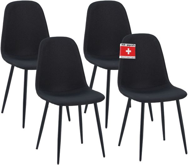 Albatros Esszimmerstuhl BARI mit Stoff Bezug, 4er Set Schwarz, stilvolles Vintage Design, belastbar mit 110Kg, Polsterstuhl - Moderner Küchenstuhl