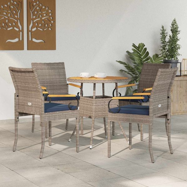 vidaXL Gartenstühle 4 pcs Grau und Marineblau Poly-Rattan und Akazie 42025888