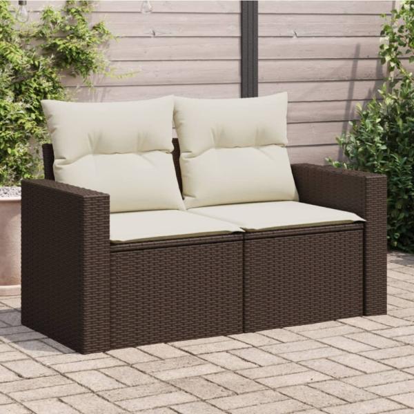 vidaXL Gartensofa mit Kissen 2-Sitzer Braun Poly Rattan 366209