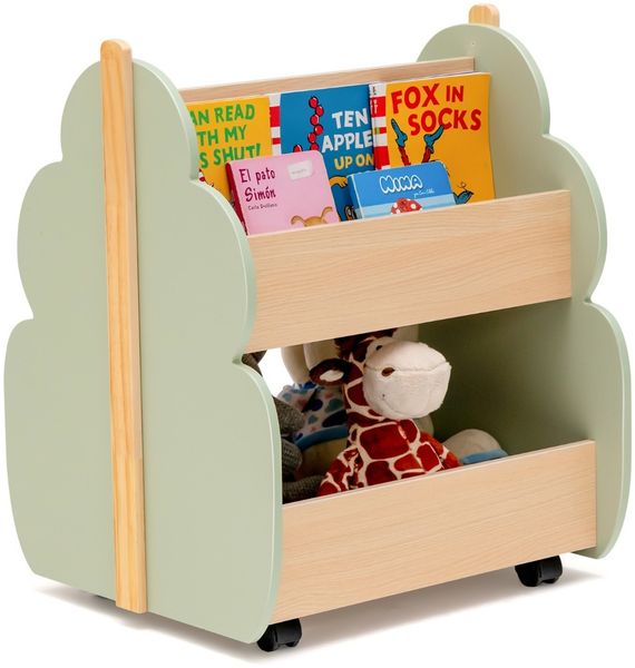 Kinder Bücherregal aus Holz mit Universalrädern 2 Ebenen Spielzeugregal auf Rollen Grün Bild 2
