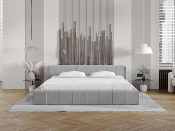 GRAINGOLD Lipari Doppelbett 120x200, Polsterbett mit Bettkasten, gepolstertes Kopfteil, Velour-Stoff, Grau