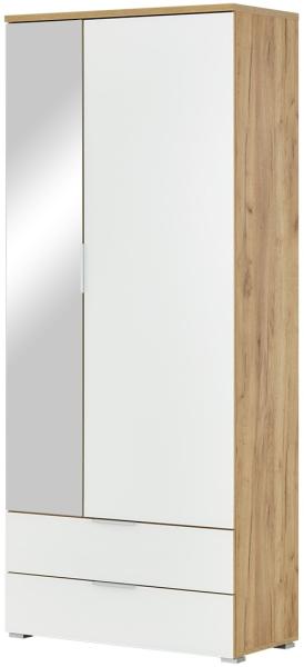 Garderobenschrank >TELDE< in Navarra-Eiche-Nachbildung/Weiß - 84x196x40 (BxHxT)