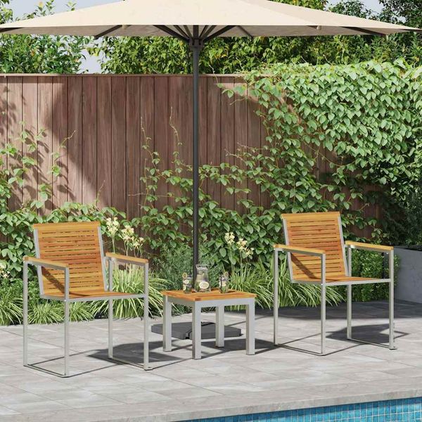 vidaXL Sonnenliege 3 pcs Braun Massives Akazienholz und Edelstahl 3334838