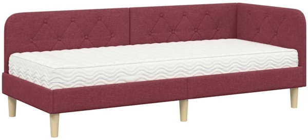vidaXL Eckbettgestell mit Matratze Weinrot 80 x 200 cm Stoff 3394104