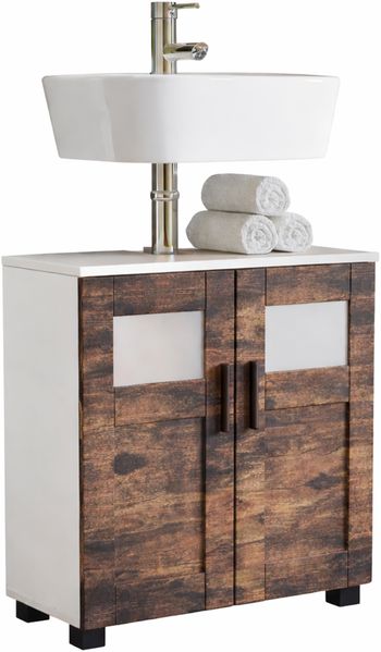 VCM Badmöbel Waschbeckenunterschrank Nilari 921291 Weiß / Vintage-Eiche H. 60 x B. 60 x T. 29 cm