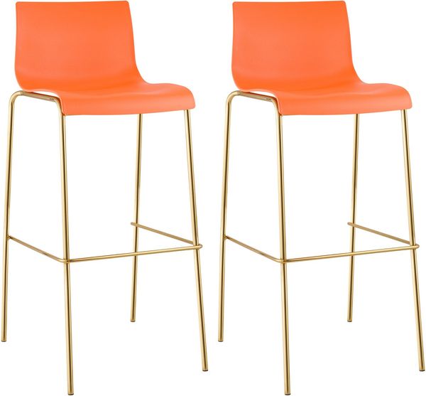 2er Set Barhocker TENAR - Kunststoff Orange 43x48x100 cm Gold | Barstuhl Mit Lehne Tresenhocker Tresenstuhl Kneipenhocker Kneipenstuhl