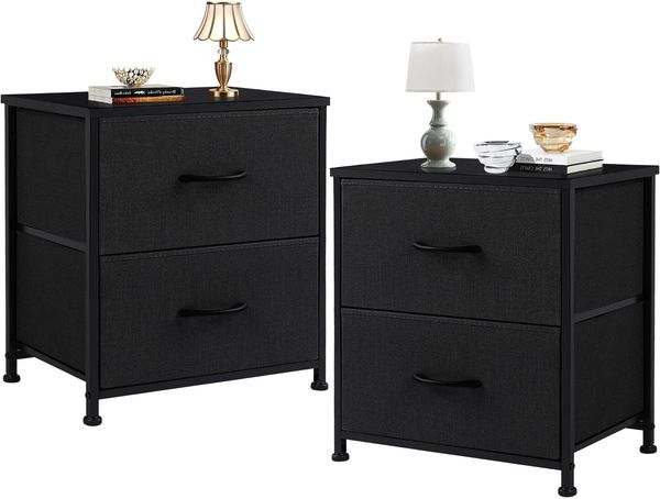 DUMOS Nachttisch 2er Set Beistelltisch Stoff Schubladenschrank Schmal Schrank Kommode Schlafzimmer Industrial Stil für Wohnzimme Kinderzimmer Flur Aufbewahrungsschrank