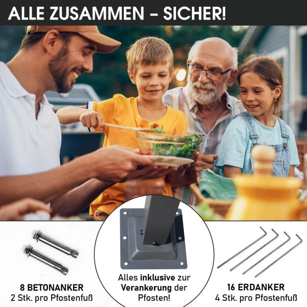 BRAST Pavillon Aluminium Pagode inkl. Moskitonetz, festes Dach, wasserdicht, stabil, UV-Schutz, 3,5x3,5 m, Hellgrau Bild 6