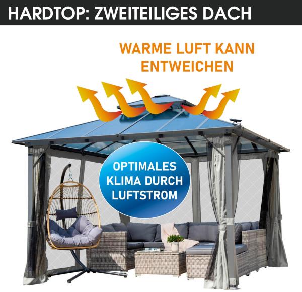 BRAST Pavillon Aluminium Pagode inkl. Moskitonetz, festes Dach, wasserdicht, stabil, UV-Schutz, 3,5x3,5 m, Hellgrau Bild 3