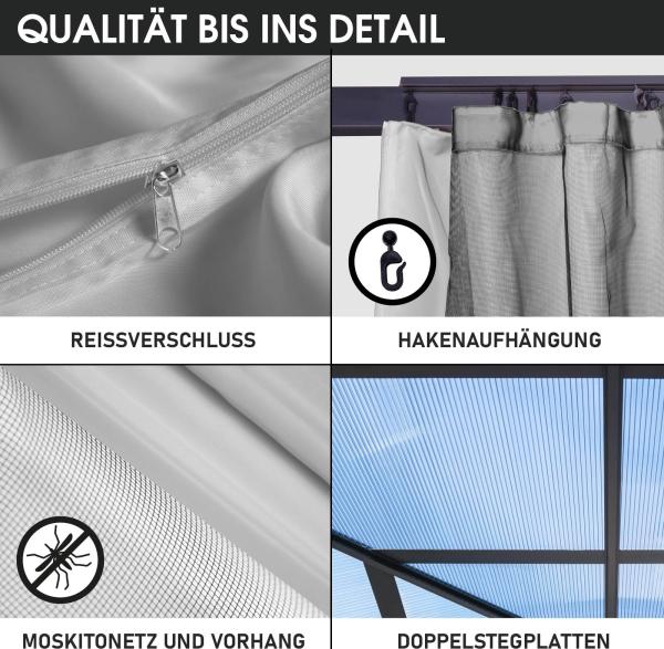 BRAST Pavillon Aluminium Pagode inkl. Moskitonetz, festes Dach, wasserdicht, stabil, UV-Schutz, 3,5x3,5 m, Hellgrau Bild 5