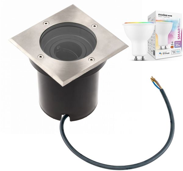 5 Watt eckige LED Einabu Boden-Spot Bodenleuchte Bodenstrahler Wegleuchte | schwenkbar aus Edelstahl | 130 x 130 x 129mm (B. x L. x H.) | 400 Lumen | RGBW (2700-6500 K)