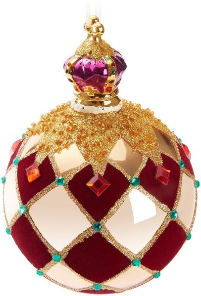 BRUBAKER Weihnachtsbaumkugel Premium Weihnachtskugel "Royal King" - Königliche Baumkugel Gold Rot (1 St), Kariert mit Samt, Glitzer und Krone - 14 cm große Baumkugel aus Glas