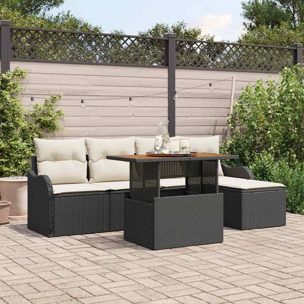 vidaXL Gartensofa-set mit Kissen 6 pcs Schwarz und Creme Poly-Rattan 3349445