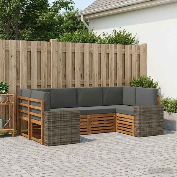 vidaXL Ecksofa Set mit Kissen 6 pcs Natur und Anthrazit Polyester 3384788