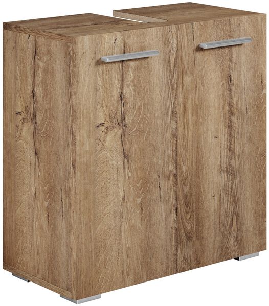 Badplaats Waschbeckenunterschrank Jupiter 60 x 30 cm Braun Eiche - Stehender Badezimmerschrank mit 2 Türen und Montagematerial