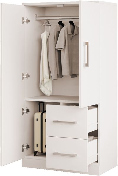 Merax Kleiderschrank Kinderkleiderschrank, Einzelkleiderschrank, Doppeltür-Design mit Schubladen und Staufächern, Weiß Bild 10