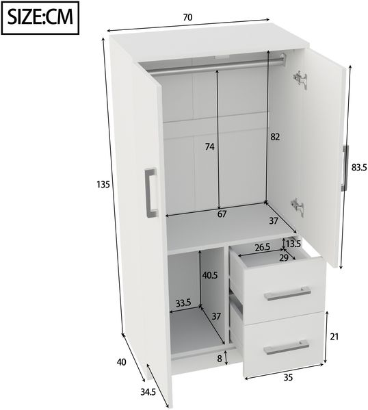 Merax Kleiderschrank Kinderkleiderschrank, Einzelkleiderschrank, Doppeltür-Design mit Schubladen und Staufächern, Weiß Bild 4