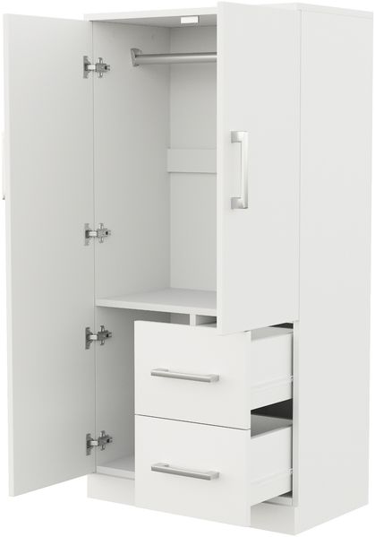 Merax Kleiderschrank Kinderkleiderschrank, Einzelkleiderschrank, Doppeltür-Design mit Schubladen und Staufächern, Weiß Bild 9