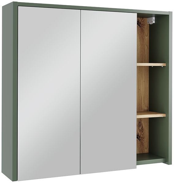 Badspiegelschrank Viola Grün/Artisan 80 x 75 cm mit offenen Regalen Vicco
