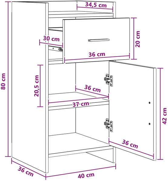 vidaXL Sideboard Geräucherte Eiche 40 x 36 x 80 cm Holzwerkstoff 8011087 Bild 9