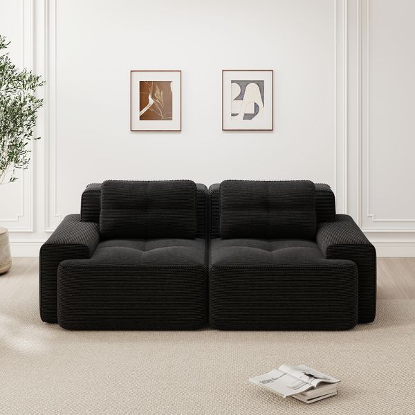 Modulares Sofa aus Cord mit Tiefsitz & rutschfester Basis, schwarz