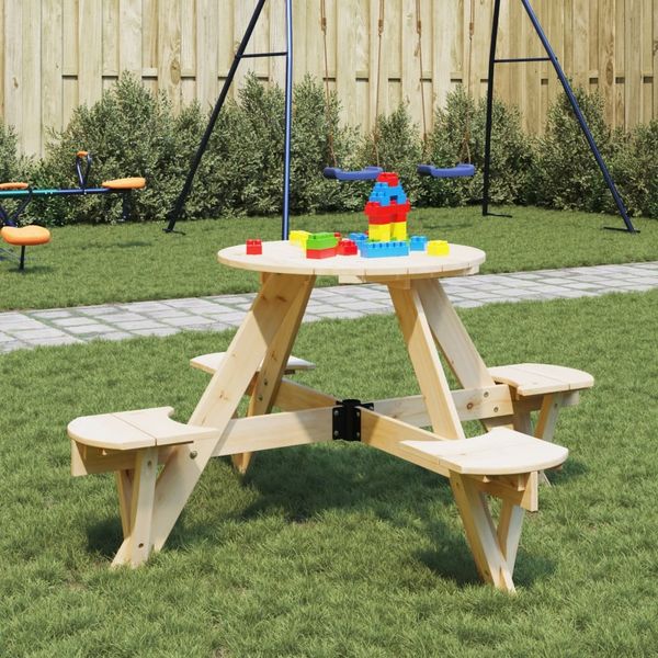 vidaXL Picknicktisch für 4 Kinder mit Schirmloch Rund Massivholz Tanne 4008987
