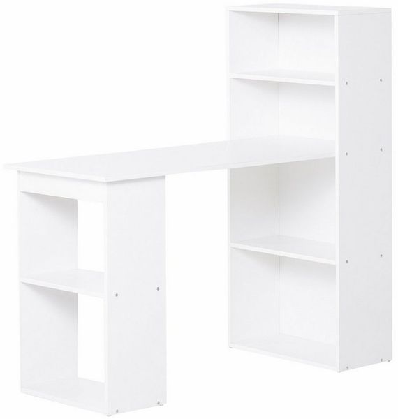 HOMCOM Schreibtisch Küchentisch mit Regal Computertisch Arbeitstisch (Laptoptisch, 1-St, Büroregal), Weiß 120 x 55 x 120 cm