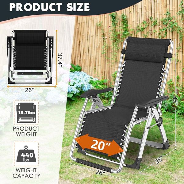 Zero Gravity Liegestuhl Gartenliege klappbar 200 kg Traglast Polster