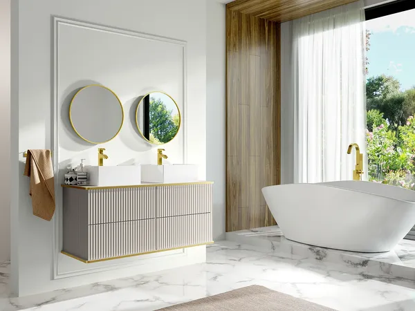 Vente-unique - KELIZA Waschbeckenmöbel Holz, Platte Beige - B 47 cm x H 54 cm x L 120 cm