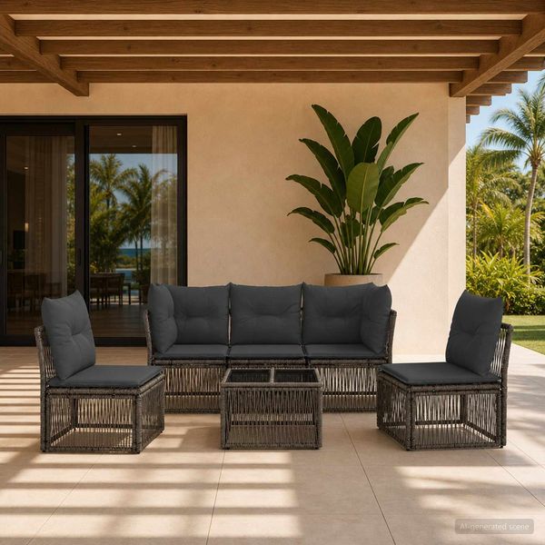 vidaXL Gartensofa-set 6 pcs Grau Poly-Rattan 3434156
