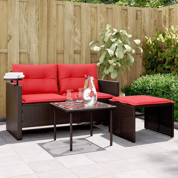 vidaXL 3-teiliges Gartensofa-Set mit Kissen, braun, Polyrattan 365465