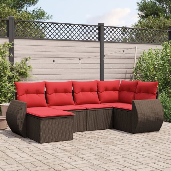 vidaXL 6-teiliges Gartensofa-Set mit Kissen, braun, Polyrattan 3221663