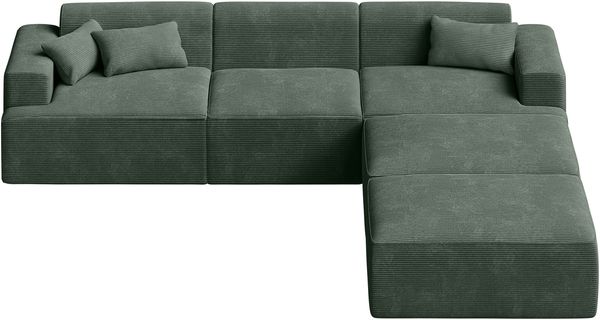 skølm 'Freki' Cloud Sofa 3 Sitzer mit 2x Hocker, Vollschaumcouch mit Federkern und Vakuum-Kompression, kein Aufbau erforderlich, mit 3 Kissen, Cord dunkelgrün