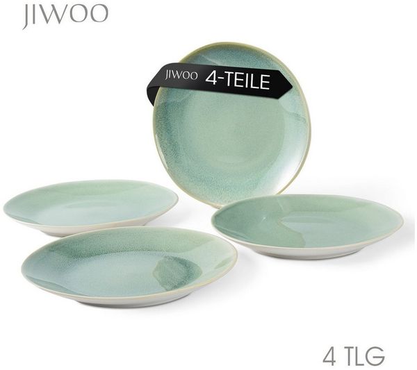JIWOO Teller 4er Ø27,7cm, Speiseteller Steakteller Pastateller Dessertteller, (4 St), Keramik Hochwertiges Tellerset Grün Mikrowellenofen Spülmaschine