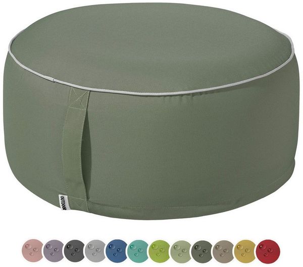 heimtexland Outdoor Pouf Sitzkissen wetterfest Garten Bodenkissen ausblasbar Fußhocker Yoga Lounge Hocker Tisch Party Deko Sitzsack 25x55 Typ551 Oliv