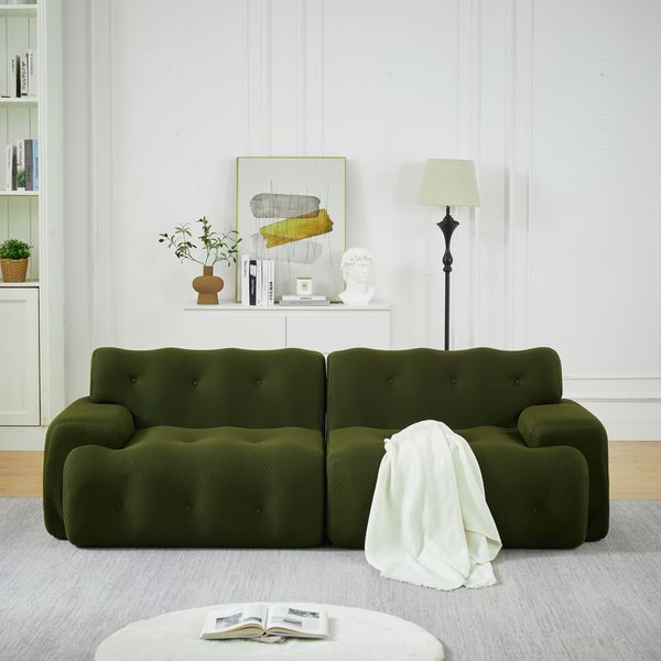 Sofa 224x104x66 cm in Grün, Stoffbezug, 68 cm Sitztiefe, montagefrei, mit breiten Armlehnen,66x224x104 cm